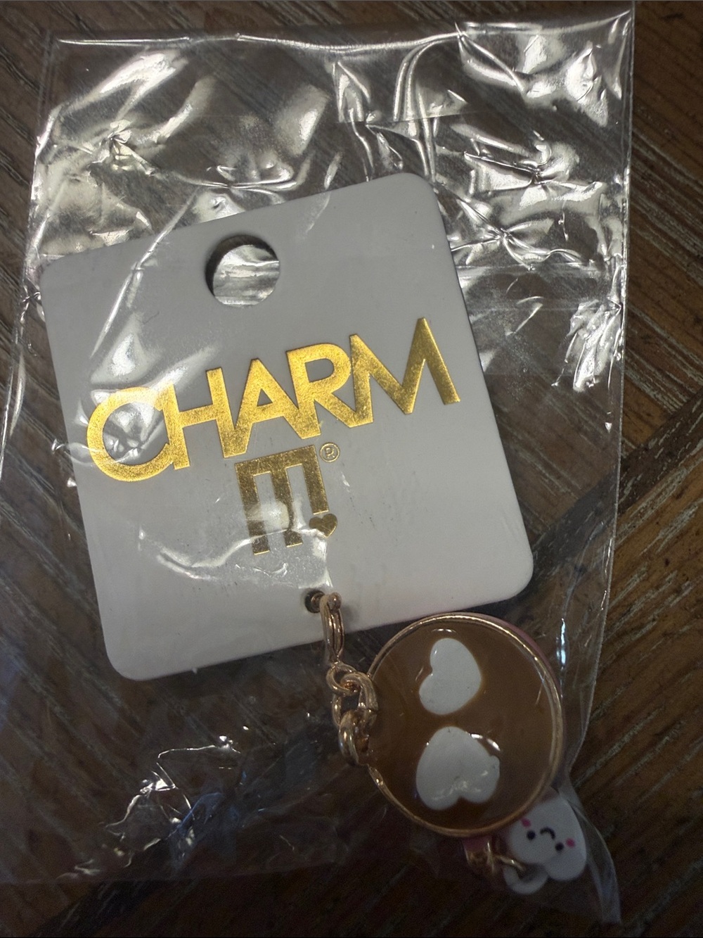 Betsey Johnson Brown Enamel Heart Charm Keychain with White Hearts